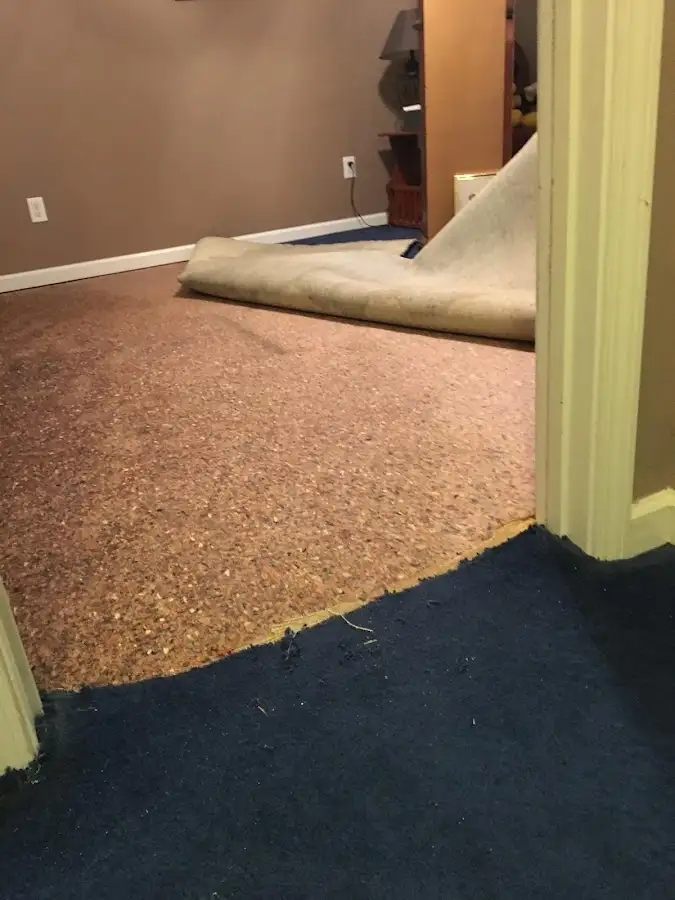 Carpet pad removal revealing water damage during Drying & Dehumidification in McMinnville